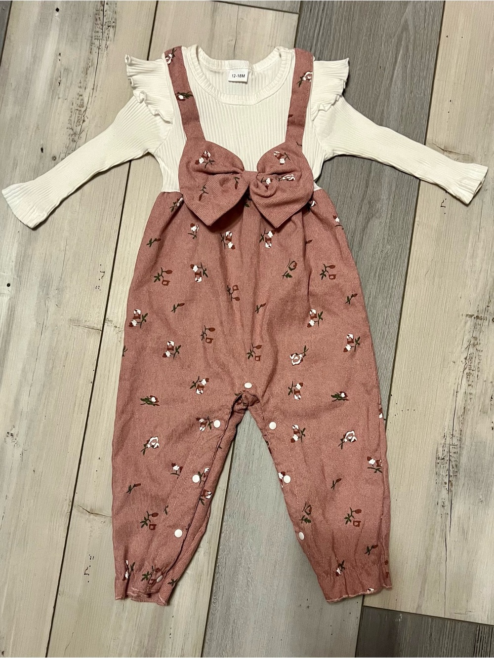 Boutique Toddler Girl Faux-Layered Floral Corduroy Jumpsuit 12-18 Months